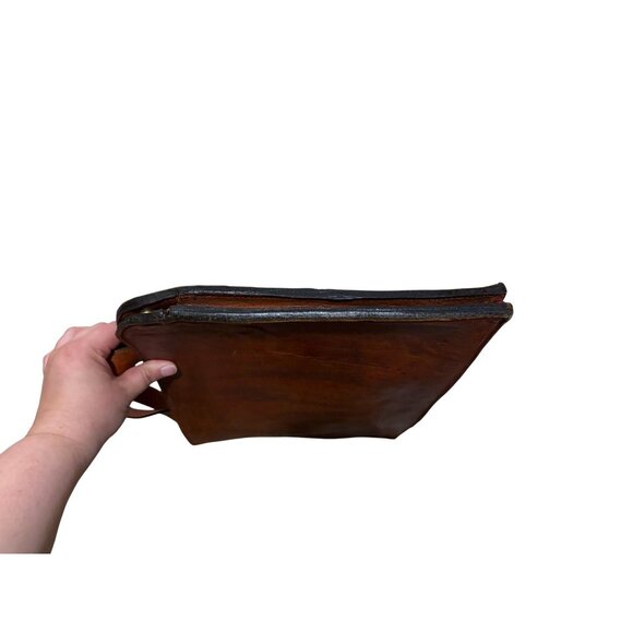 VTG Handmade Full Grain Leather Laptop Briefcase Western Rose Dual Compartments - Picture 10 of 11